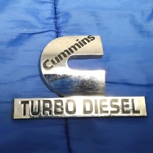 Front view of OEM Dodge Ram Cummins Turbo Diesel chrome fender badge emblem